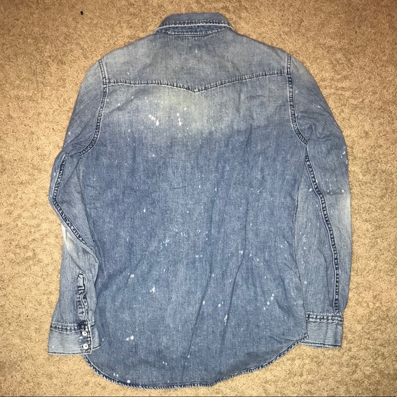 Splattered Western Style Denim Button Down - Picture 3 of 3